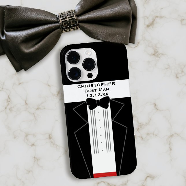Coques Case-Mate iPhone Cadeau Mariage de Meilleur Homme en noir et blanc  (A black and white tuxedo inspired phone case perfect gift for your best man, groomsman or usher)