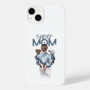 Coque Case-Mate iPhone Cadeau personnalisé de Super Maman avec fils et fi