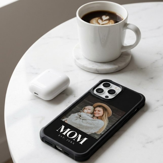 Coques Case-Mate iPhone Cadeau Photo Typographie Blanche Établie par Maman (Mom Established White Typography Photo Gift Case-Mate iPhone Case)
