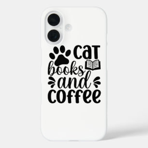 Coque Pour iPhone 16 Cadeau simple noir pour amateur de "Chats, Livres 