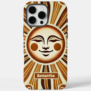 Coque iPhone 16 Pro Max Cadeau Vintage doré personnalisé Boho Sun