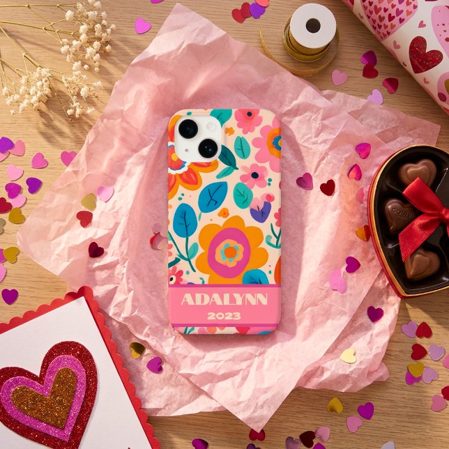 Coques Case-Mate iPhone Cadeaux de la Saint-Valentin Fleurs Rétro Vives po (Vivid Retro Florals Valentines Gifts for Teens Case-Mate iPhone Case)