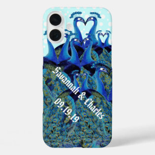 Coque Pour iPhone 16 Plus Cadeaux de mariage Paons s'embrassant Vintage