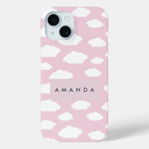 Coque Case-Mate iPhone Cadeaux de nuages roses de Monogramme personnalisé