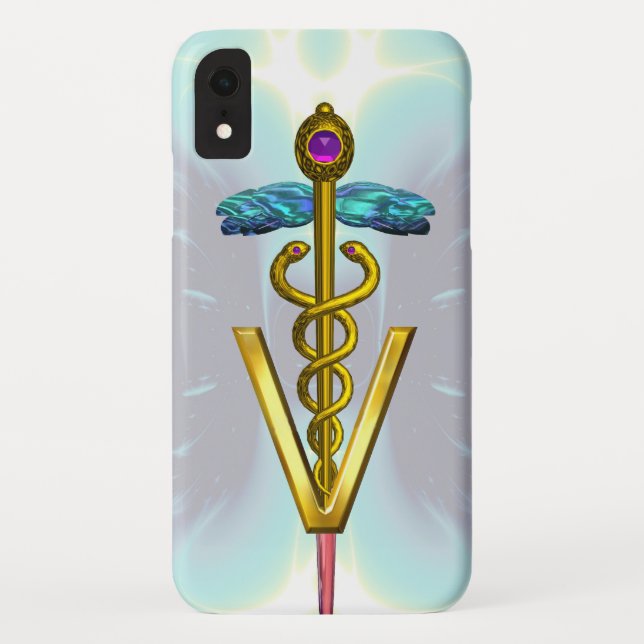 Coques Case-Mate iPhone CADEUCCE D'OR SYMBOLE VÉTÉRINAIRE Bleu clair sarce (Dos)