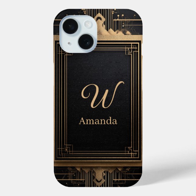 Coques Case-Mate iPhone Cadre doré Art Déco avec nom et initiale personnal (Verso)