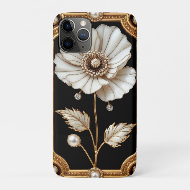 Coques Case-Mate iPhone Cadre doré avec motif floral et perlé (Dos)