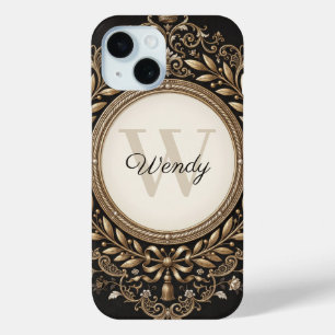 Coque Case-Mate iPhone Cadre doré baroque élégant avec nom personnalisé