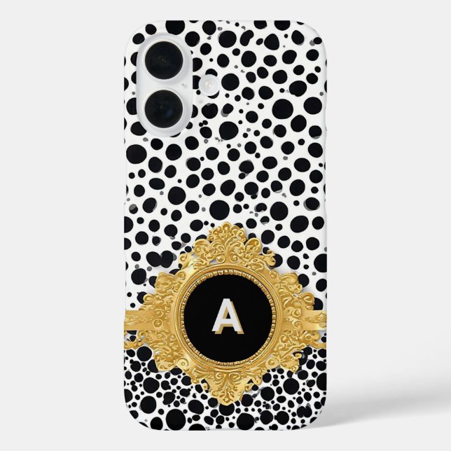Coques Case-Mate iPhone Cadre doré élégant avec fond à pois (Verso)