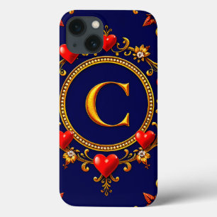 Case-Mate iPhone Case Cadre en forme de cœur à monogramme C doré Élégant