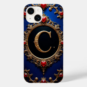 Coque Case-Mate iPhone Cadre en forme de cœur avec monogramme C en or rom