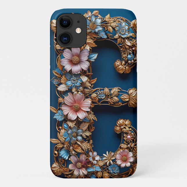 Coques Case-Mate iPhone Cadre floral élégant avec lettre d'or E (Dos)