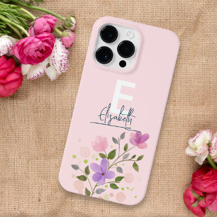 Coque Case-Mate iPhone Cadre floral Pastel personnalisé Delicate Pink Nom