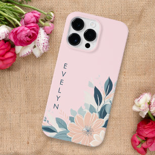 Coque Case-Mate iPhone Cadre floral Pastel personnalisé Delicate Pink Nom