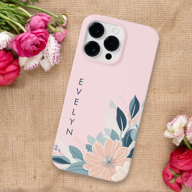 Coques Case-Mate iPhone Cadre floral Pastel personnalisé Delicate Pink Nom (Créateur téléchargé)
