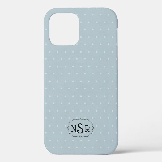 Coques Case-Mate iPhone Cadre Monogram sur bleu pâle et point Polka (Verso)