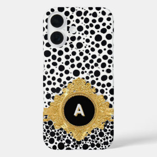 Coque Pour iPhone 16 Cadre Or Élégant Avec Arrière - plan Polka Dot