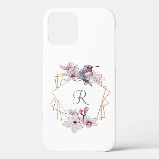 Coques Case-Mate iPhone Cadre Orné de Magnolias Roses et Blancs Monogramme (Verso)