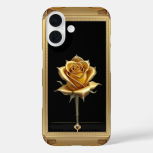Coque Pour iPhone 16 Cadre Ornemental Doré avec Motif Floral