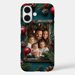 Coque Pour iPhone 16 Cadre Photo de Noël Personnalisé Cônes de Pin