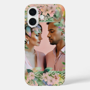 Coque Pour iPhone 16 Cadre photo Mariage Fleur sauvage Pastel Fiançaill