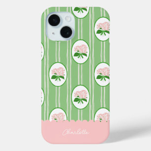 Coque Case-Mate iPhone Cadre rose vert d'hortensia dessiné à la main Prép