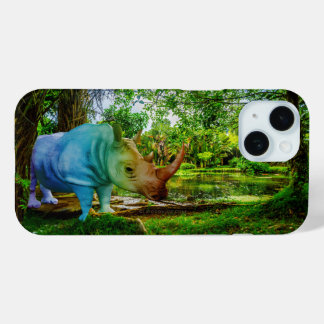 Coque Case-Mate iPhone Cadre tropical luxuriant de SlipperyJoe rhinoceros