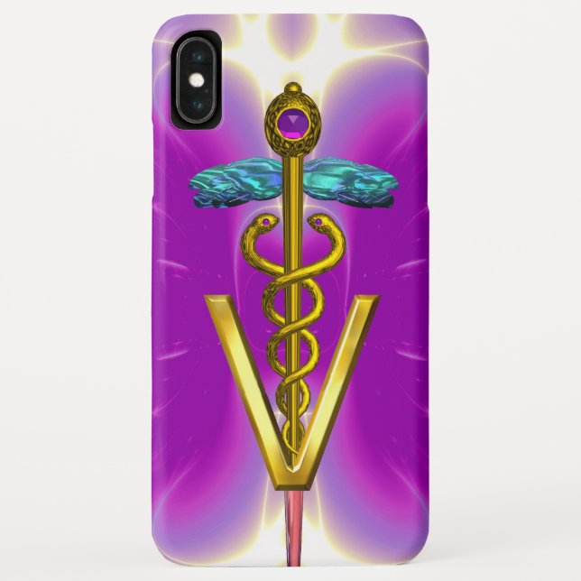 Coques Case-Mate iPhone CADUCÉE VÉTÉRINAIRE SYMBOLE DORÉ / Fuchsia rose (Dos)