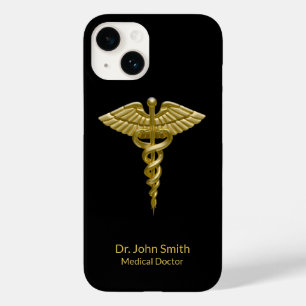 Coque Case-Mate iPhone Caduceus Gold sur Black Classy Médicale