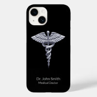 Caduceus Silver sur Black Classy Médicale