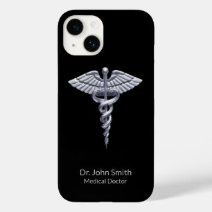 Coque Case-Mate iPhone Caduceus Silver sur Black Classy Médicale