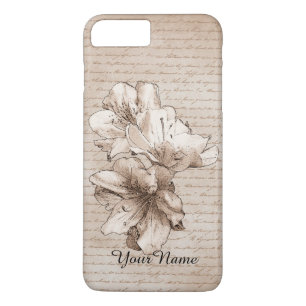 Coque iPhone 8 Plus/7 Plus Café Brown floral à fleurs illustrées + Votre nom