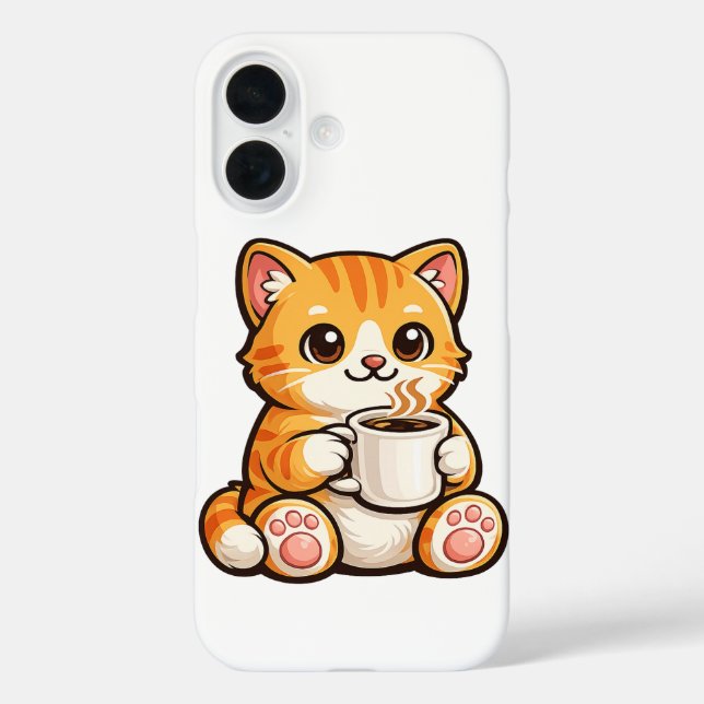 Coques Case-Mate iPhone Café Chat Mignon – Chat Orange Cosy Buvant du Café (Verso)