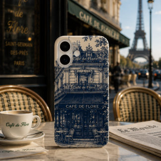 Coque Pour iPhone 16 Café Parisien Bleu Blanc
