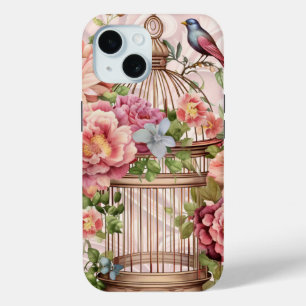 Coque Case-Mate iPhone Cage à oiseaux floral aquarelle vintage romantique