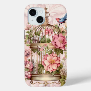 Coque Case-Mate iPhone Cage à oiseaux floral aquarelle vintage romantique