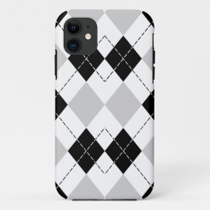 Coque iPhone 11 Caisse à motifs de losanges blanche et grise noir