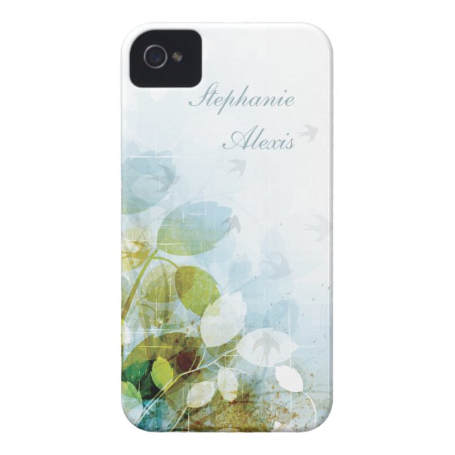 Coques Case-Mate iPhone Caisse bleue de l'iphone 4 d'oiseaux de feuillage (Dos)