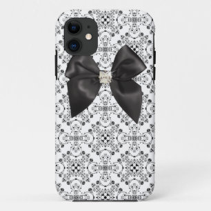 Coques Pour iPhone Caisse de damassé avec l'arc noir de satin