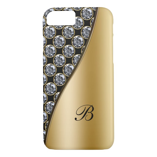 Coques Case-Mate iPhone Caisse de fausse pierre de monogramme (Dos)