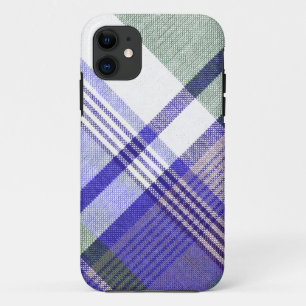 Coque iPhone 11 Caisse de plaid de tartan de gris bleu