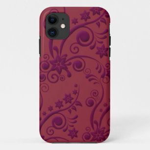 Coque Case-Mate iPhone Caisse de relief florale pourpre et rouge de