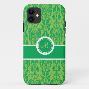 Coque iPhone 11 Caisse décorée d'un monogramme verte de l'iPhone