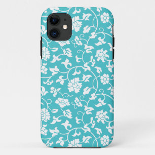 Coque iPhone 11 Caisse florale bleue de l'iPhone 5 de damassé du
