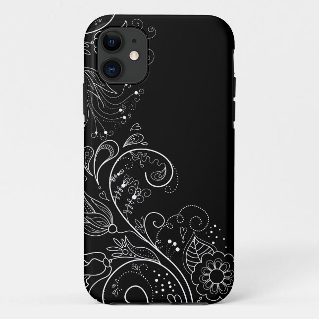 Coques Case-Mate iPhone Caisse florale lunatique noire et blanche de (Dos)