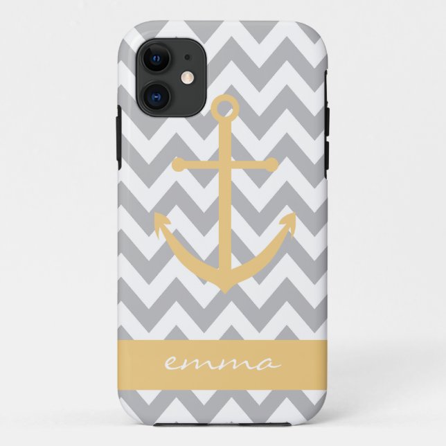 Coques Case-Mate iPhone Caisse grise et blanche de monogramme d'Ancre de (Dos)