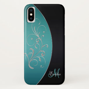 Coque iPhone X Caisse noire et turquoise élégante de l'iPhone X