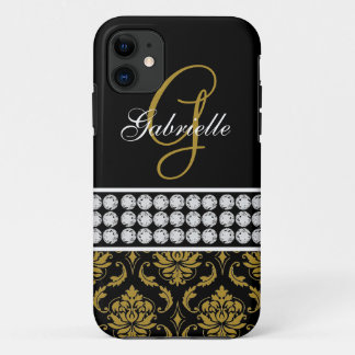 Coques Pour iPhone Caisse noire nommée de l'iPhone 5 de damassé d'or