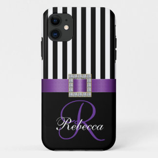 Coque Case-Mate iPhone Caisse noire pourpre initiale personnalisée de