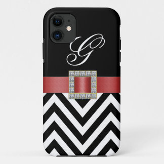 Coque iPhone 11 Caisse NOIRE ROUGE de l'iPhone 5 de MONOGRAMME de